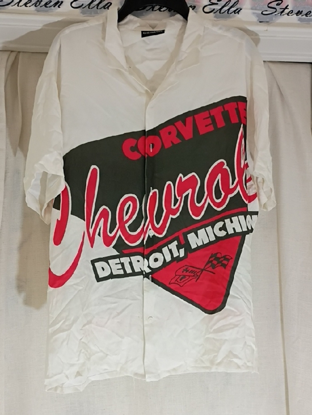 Chemistry White Button-Down Shirt with Red and Black Chevrolet Graphic